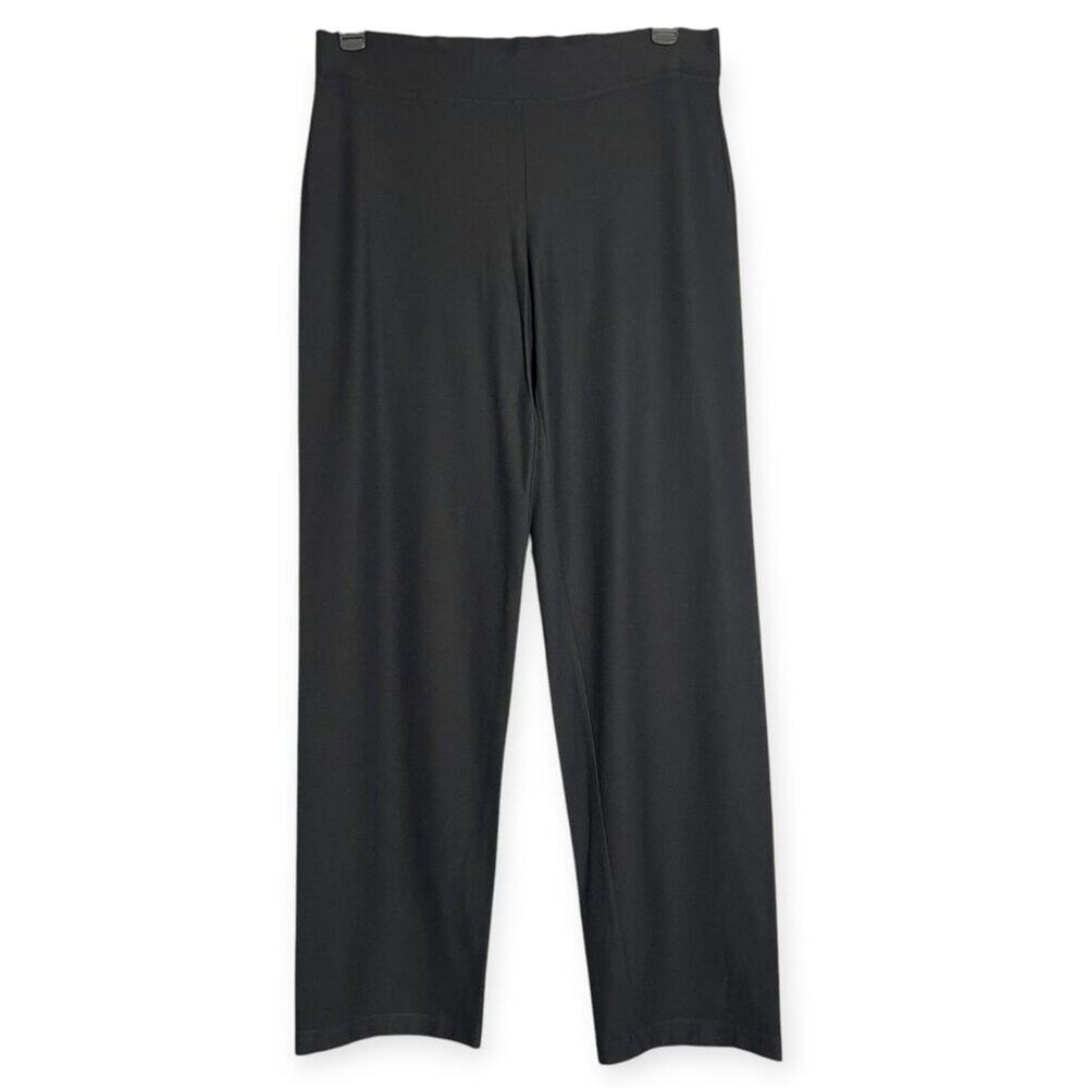 Eileen Fisher Stretch Crepe Straight Pant SIZE M Black Washable Full Length USA - Picture 2 of 9